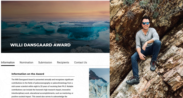 AGU web page for Willi Dansgaard Award with Kevin Anchukaitis portrait inset